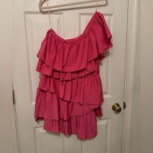 Pink asymmetrical ruffle dress